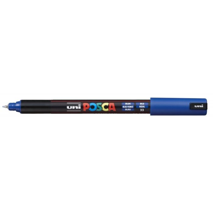 Posca PC-1MR Marcador de Pintura - Punta Roller de Fibra 0.7mm - Linea Extrafina - Tinta Pigmentada Base al Agua - Resistente a la Luz - Color Azul