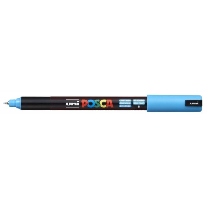 Posca PC-1MR Marcador de Pintura - Punta Roller de Fibra 0.7mm - Linea Extrafina - Tinta Pigmentada Base al Agua - Resistente a la Luz - Color Azul Claro