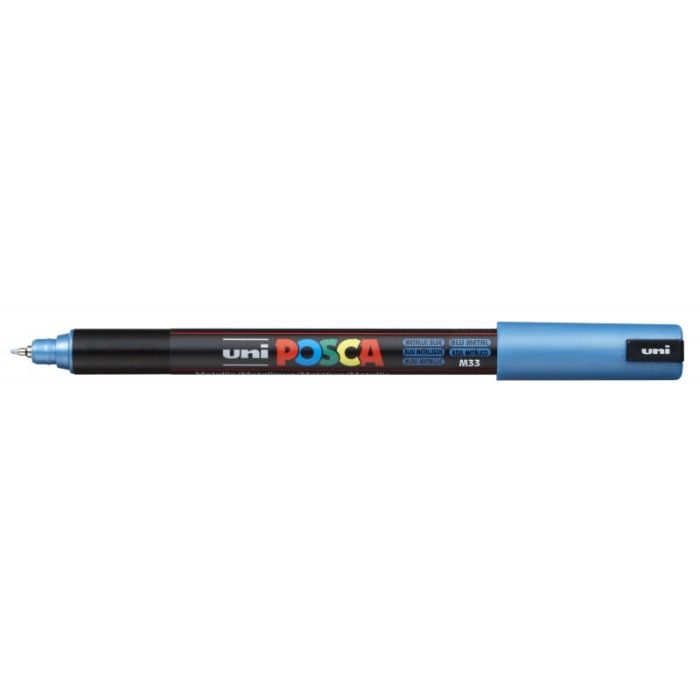 Posca PC-1MR Marcador de Pintura - Punta Roller de Fibra 0.7mm - Tinta Pigmentada Base al Agua - Linea Extrafina - Resistente a la Luz - Color Azul