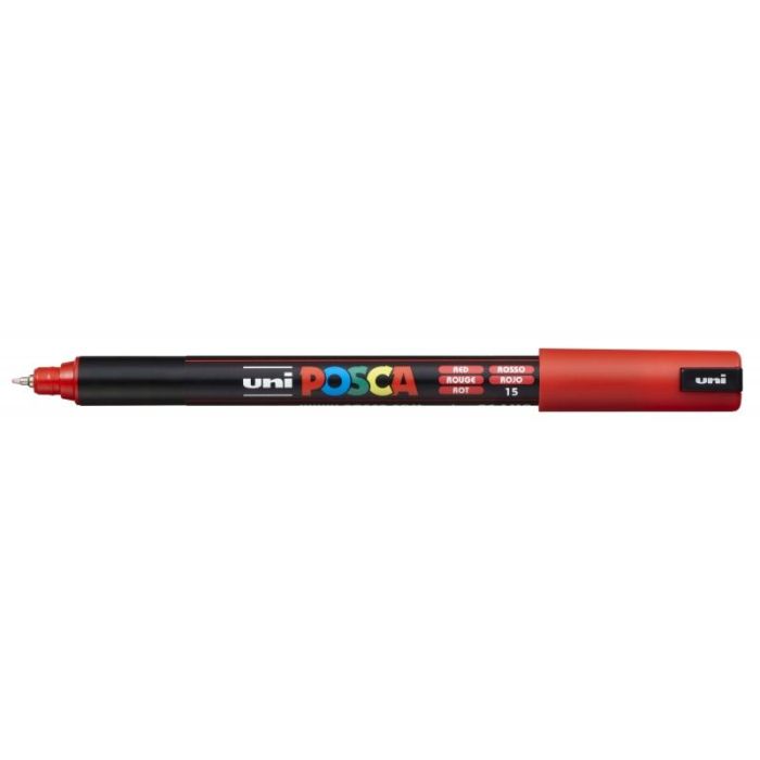 Posca PC-1MR Marcador de Pintura - Punta Roller de Fibra 0.7mm - Tinta Pigmentada Base al Agua - Resistente a la Luz - Color Rojo