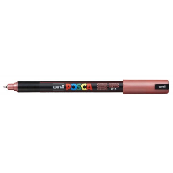 Posca PC-1MR Marcador de Pintura - Punta Roller de Fibra 0.7mm - Tinta Pigmentada Base al Agua - Resistente a la Luz - Color Rojo Metálico