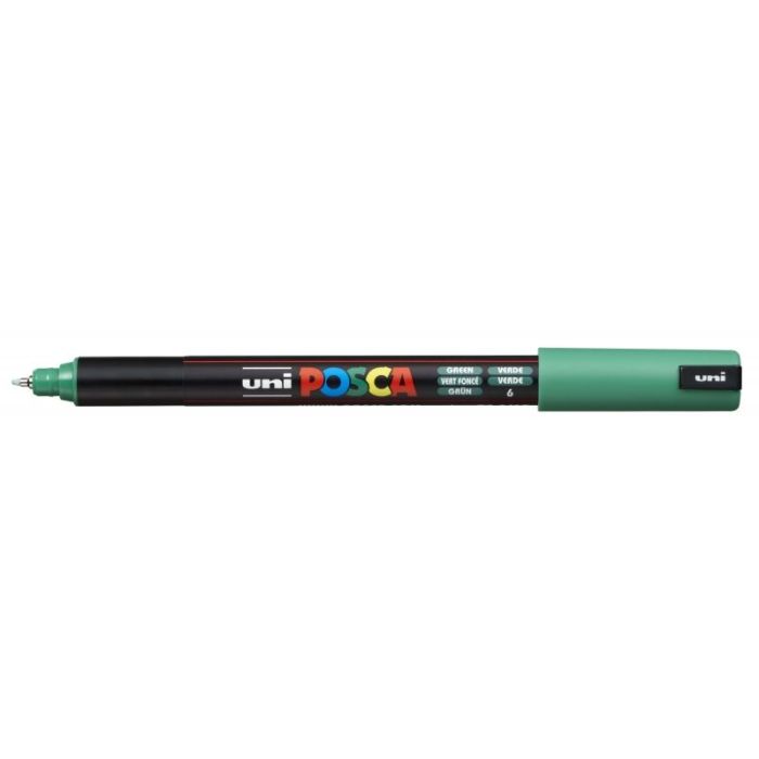 Posca PC-1MR Marcador de Pintura - Punta Roller de Fibra 0.7mm - Linea Extrafina - Tinta Pigmentada Base al Agua - Resistente a la Luz - Color Verde