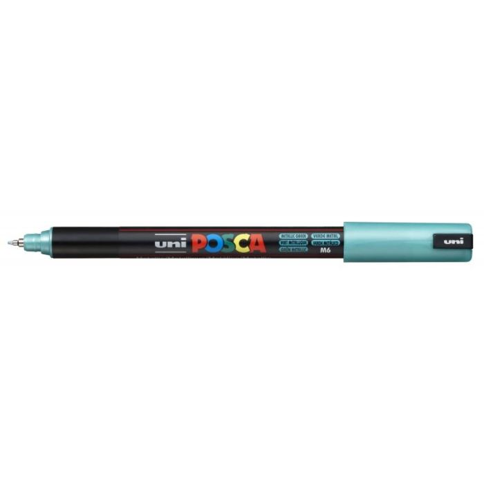 Posca PC-1MR Marcador de Pintura - Punta Roller de Fibra 0.7mm - Tinta Pigmentada Base al Agua - Resistente a la Luz - Color Verde Metálico