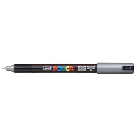 Posca PC-1MR Marcador de Pintura - Punta Roller de Fibra 0.7mm - Tinta Pigmentada Base al Agua - Resistente a la Luz - Color Plata