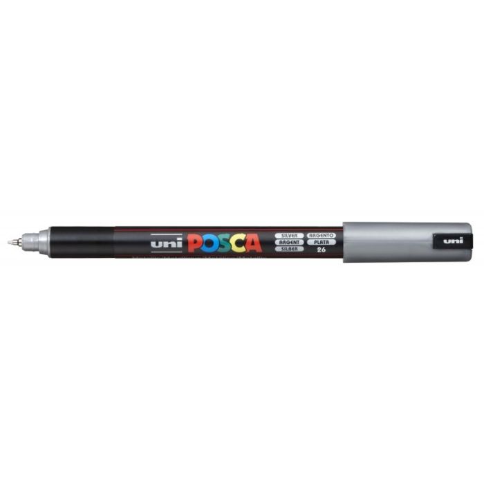 Posca PC-1MR Marcador de Pintura - Punta Roller de Fibra 0.7mm - Tinta Pigmentada Base al Agua - Resistente a la Luz - Color Plata