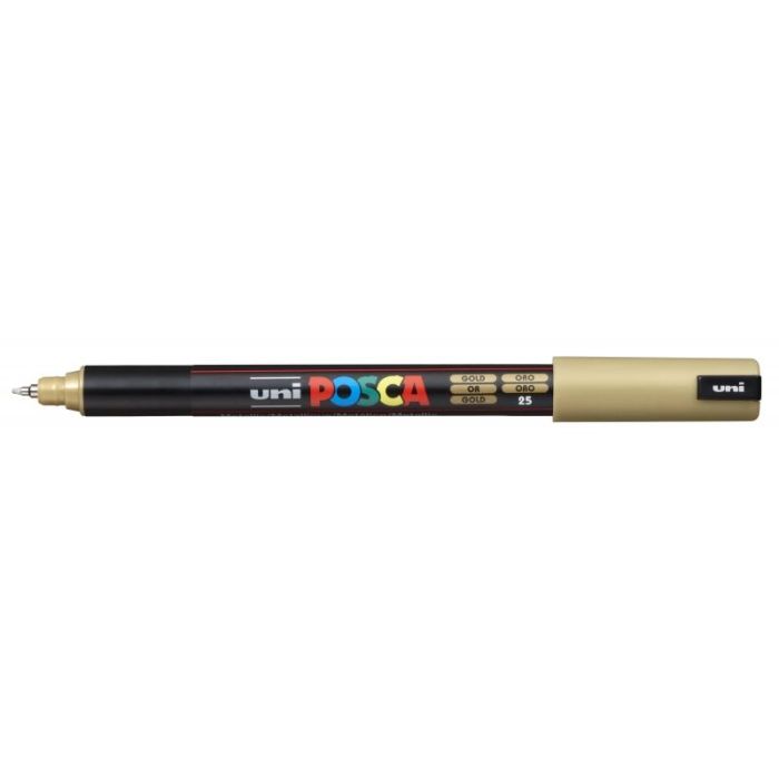 Posca PC-1MR Marcador de Pintura - Punta Roller de Fibra 0.7mm - Linea Extrafina - Tinta Pigmentada Base al Agua - Resistente a la Luz - Color Oro