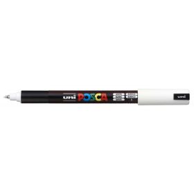 Posca PC-1MR Marcador de Pintura - Punta Roller de Fibra 0.7mm - Tinta Pigmentada Base al Agua - Linea Extrafina - Resistente a la Luz - Color Blanco