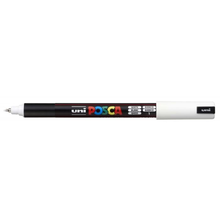 Posca PC-1MR Marcador de Pintura - Punta Roller de Fibra 0.7mm - Tinta Pigmentada Base al Agua - Linea Extrafina - Resistente a la Luz - Color Blanco