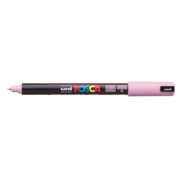 Posca PC-1MR Marcador de Pintura - Punta Roller de Fibra 0.7mm - Tinta Pigmentada Base al Agua - Linea Extrafina - Resistente a la Luz - Color Rosa Claro