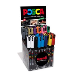 Posca PC-1MR Expositor de 48 Marcadores de Pintura - Punta Roller de Fibra 0.7mm - Tinta Pigmentada Base al Agua - Resistente a la Luz - Color Surtido