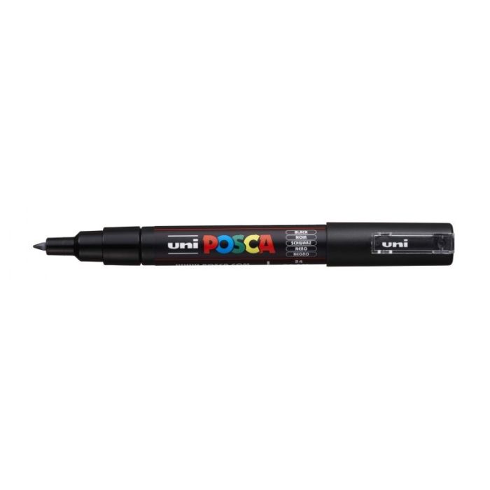 Posca PC-1M Marcador de Pintura - Punta de Poliester Conica 0.7mm - Ancho de Trazo 0.7mm - Tinta Base al Agua - Resistente a la Luz - Color Negro