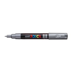 Posca PC-1M Marcador de Pintura - Punta de Poliester Conica 0.7mm - Tinta Base al Agua - Resistente a la Luz - Color Plata