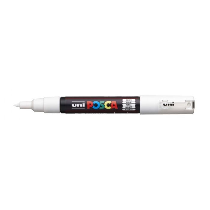Posca PC-1M Marcador de Pintura - Punta de Poliester Conica 0.7mm - Tinta Base al Agua - Resistente a la Luz - No Permanente - Color Blanco