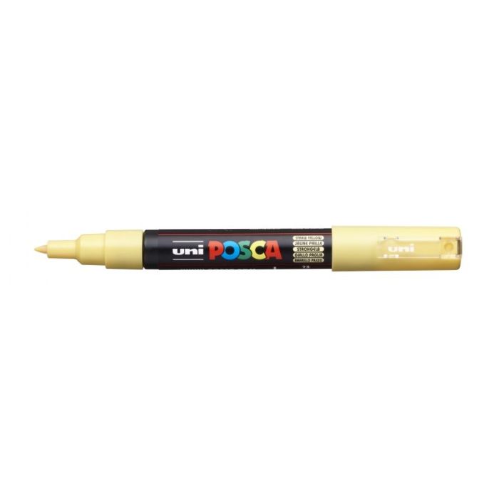 Posca PC-1M Marcador de Pintura - Punta de Poliester Conica 0.7mm - Tinta Base al Agua - Resistente a la Luz - No Permanente - Color Amarillo Pajizo