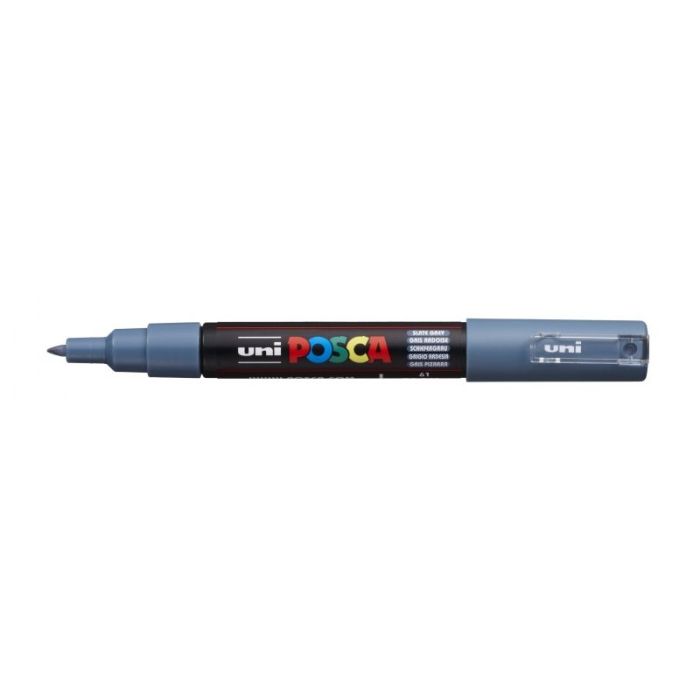 Posca PC-1M Marcador de Pintura Base al Agua - Punta de Poliester Conica 0.7mm - Linea Fina - Resistente a la Luz - Color Gris Pizarra