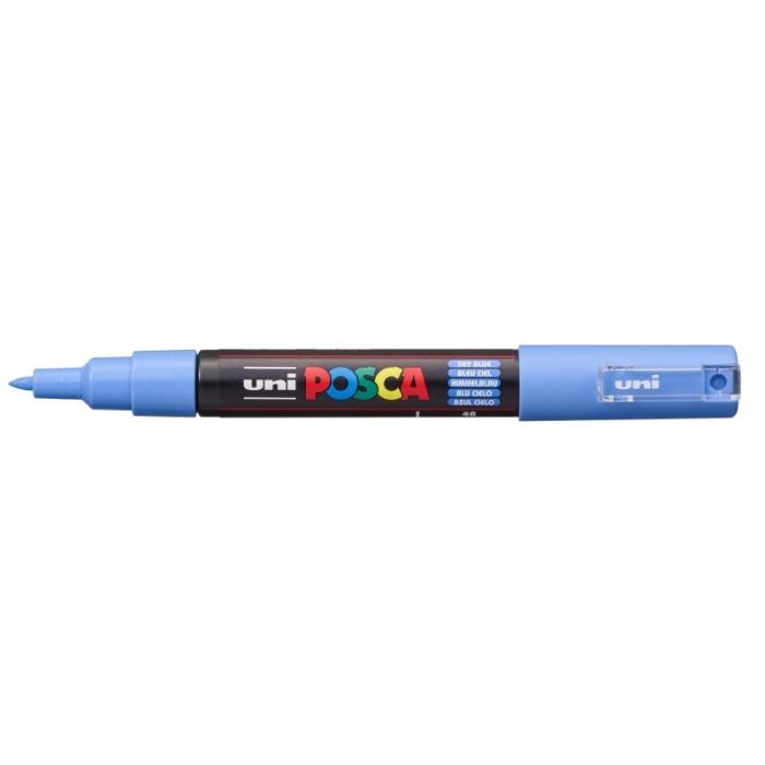 Posca PC-1M Marcador de Pintura - Punta Conica 0.7mm - Linea Fina - Tinta Base al Agua - No Permanente - Resistente a la Luz - Inodoro - Color Azul Cielo