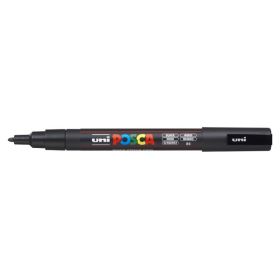 Posca PC-3M Marcador de Pintura - Punta de Poliester Conica 0.9-1.3mm - Tinta Base al Agua - Resistente a la Luz - Color Negro