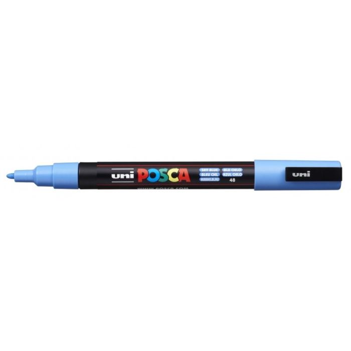 Posca PC-3M Marcador de Pintura - Punta Conica 0.9-1.3mm - Tinta Base al Agua - Resistente a la Luz - No Permanente - Color Azul Cielo
