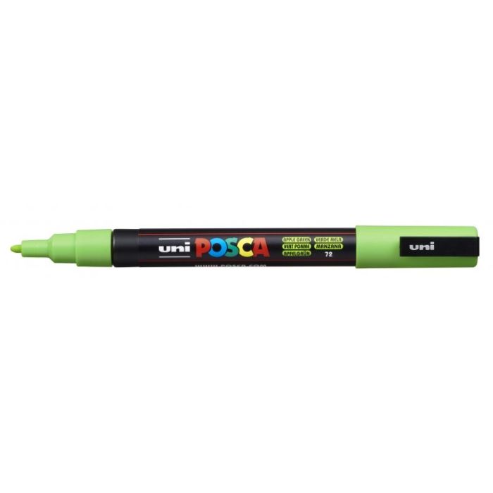 Posca PC-3M Marcador de Pintura - Punta Conica de Poliester 0.9-1.3mm - Tinta Base al Agua - Resistente a la Luz - No Permanente - Color Verde Manzana