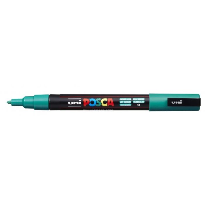 Posca PC-3M Marcador de Pintura - Punta de Poliester Conica 0.9-1.3mm - Tinta Base al Agua - Resistente a la Luz - Color Verde Esmeralda
