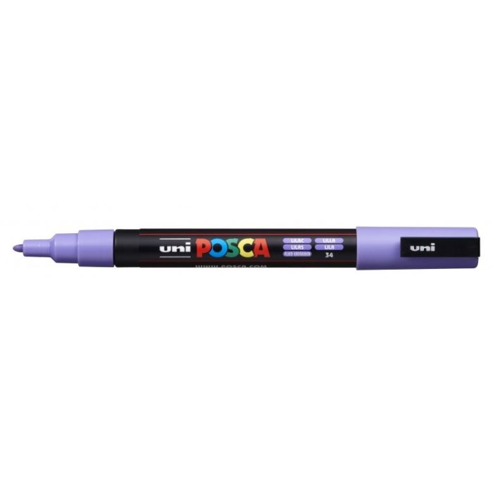 Posca PC-3M Marcador de Pintura - Punta Conica de Poliester 0.9-1.3mm - Tinta Base al Agua - Resistente a la Luz - Color Lila