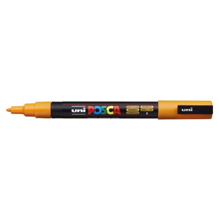 Posca PC-3M Marcador de Pintura - Punta Conica de Poliester 0.9-1.3mm - Tinta Base al Agua - Resistente a la Luz - No Permanente - Color Naranja Medio
