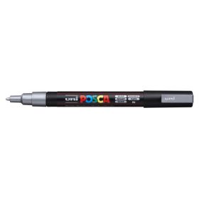Posca PC-3M Marcador de Pintura - Punta Conica de Poliester 0.9-1.3mm - Tinta Base al Agua - Resistente a la Luz - Color Plata