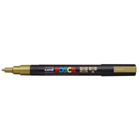 Posca PC-3M Marcador de Pintura - Punta Conica 0.9-1.3mm - Tinta Base al Agua - Resistente a la Luz - No Permanente - Ideal para Carteleria y Decoracion - Color Oro