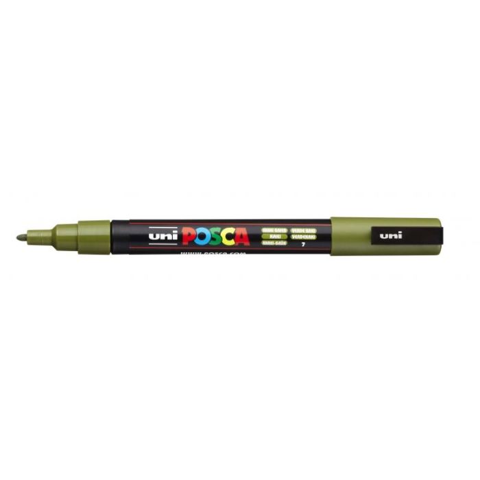 Posca PC-3M Marcador de Pintura - Punta Conica de Poliester 0.9-1.3mm - Tinta Base al Agua - Resistente a la Luz - Color Verde Kaki