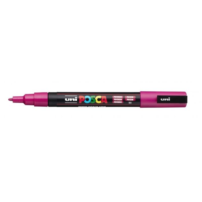 Posca PC-3M Marcador de Pintura - Punta Conica de Poliester 0.9-1.3mm - Tinta Base al Agua - No Permanente - Resistente a la Luz - Inodoro - Color Fucsia