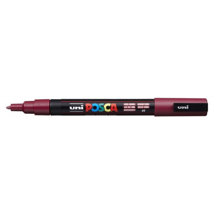 Posca PC-3M Marcador de Pintura - Punta de Poliester Conica 0.9-1.3mm - Tinta Base al Agua - Resistente a la Luz - No Permanente - Color Vino