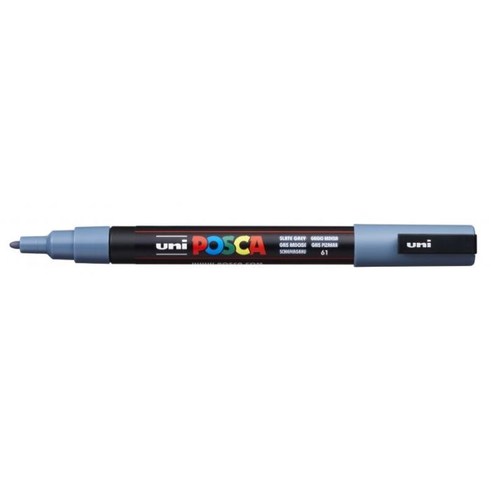 Posca PC-3M Marcador de Pintura Base al Agua - Punta Conica de Poliester 0.9-1.3mm - Linea Fina - Resistente a la Luz - Color Gris Pizarra