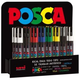 Posca PC-3M Expositor de 36 Marcadores de Pintura - Punta Conica de Poliester 0.9-1.3mm - Tinta Base al Agua - Resistente a la Luz - No Permanente - Color Surtido