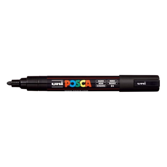 Posca PC-5M Marcador de Pintura - Punta de Bala 1.8-2.5mm - Tinta Base al Agua - Resistente a la Luz - Color Negro