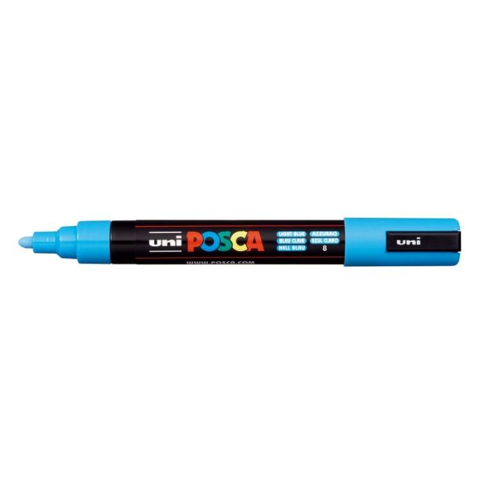 Posca PC-5M Marcador de Pintura - Punta de Bala 1.8-2.5mm - Tinta Base al Agua - Resistente a la Luz - No Permanente - Color Azul Claro