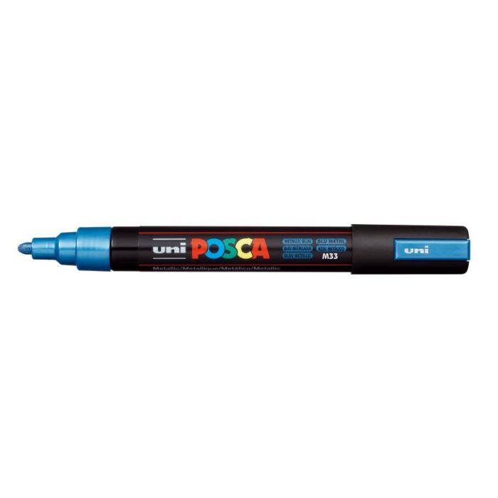 Posca PC-5M Marcador de Pintura - Punta de Bala 1.8-2.5mm - Tinta Base al Agua - Resistente a la Luz - No Permanente - Color Azul Metálico