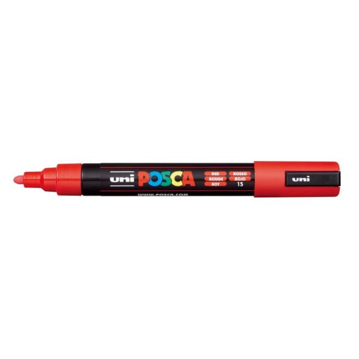 Posca PC-5M Marcador de Pintura - Punta de Poliester 1.8-2.5mm - Tinta Base al Agua - Resistente a la Luz - No Permanente - Color Rojo