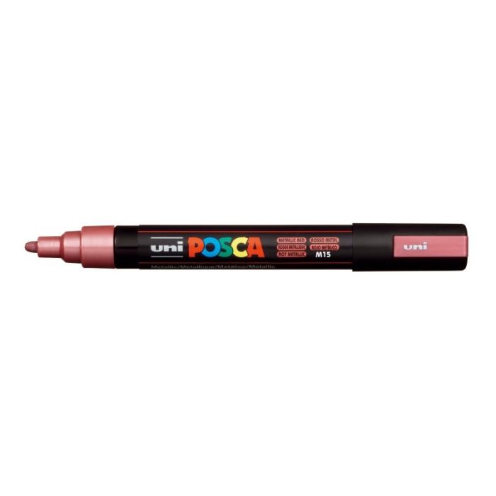 Posca PC-5M Marcador de Pintura - Punta de Bala 1.8-2.5mm - Base al Agua - No Permanente - Resistente a la Luz - Color Rojo Metálico