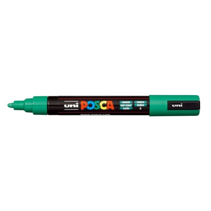 Posca PC-5M Marcador de Pintura - Punta de Bala 1.8-2.5mm - Tinta Base al Agua - Resistente a la Luz - No Permanente - Color Verde
