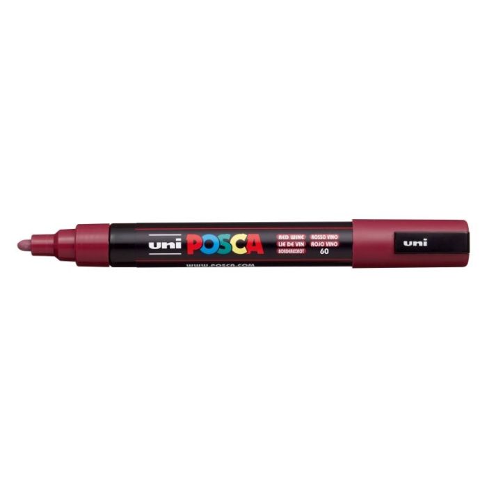Posca PC-5M Marcador de Pintura - Punta de Poliester 1.8-2.5mm - Tinta Base al Agua - Resistente a la Luz - No Permanente - Color Rojo Vino