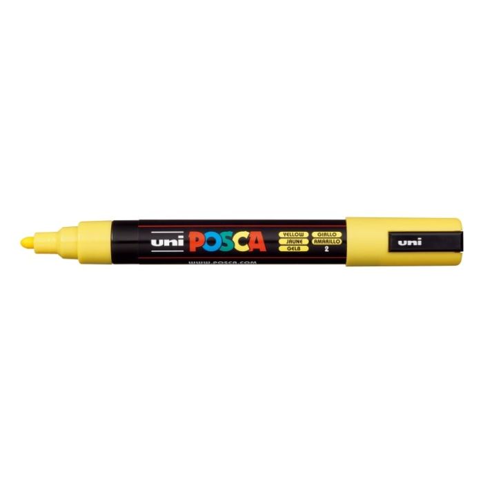 Posca PC-5M Marcador de Pintura - Punta de Poliester 1.8-2.5mm - Tinta Base al Agua - Resistente a la Luz - No Permanente - Color Amarillo