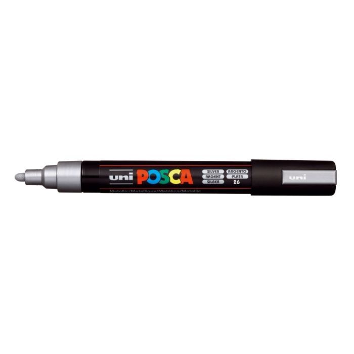Posca PC-5M Marcador de Pintura - Punta de Poliester 1.8-2.5mm - Tinta Base al Agua - Resistente a la Luz - Color Plata