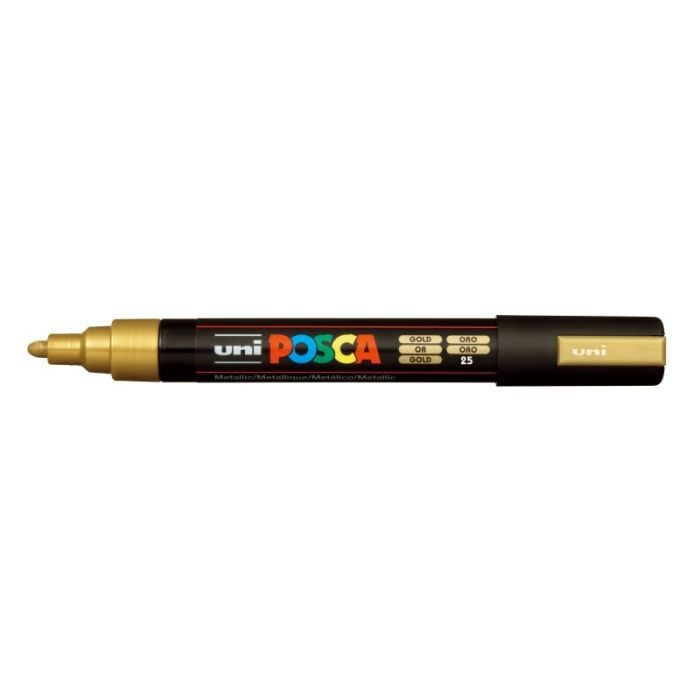 Posca PC-5M Marcador de Pintura - Punta de Poliester 1.8-2.5mm - Tinta Base al Agua - Resistente a la Luz - Color Oro