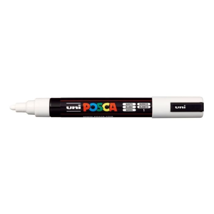 Posca PC-5M Marcador de Pintura - Punta de Bala 1.8-2.5mm - Tinta Base al Agua - Resistente a la Luz - Color Blanco