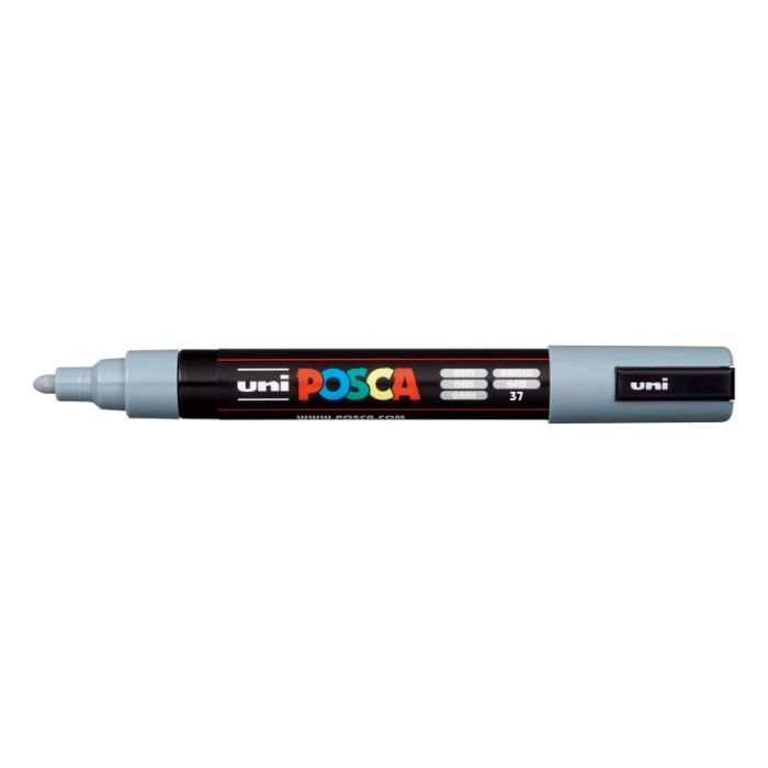 Posca PC-5M Marcador de Pintura - Punta de Poliester 1.8-2.5mm - Tinta Base al Agua - Resistente a la Luz - No Permanente - Color Gris
