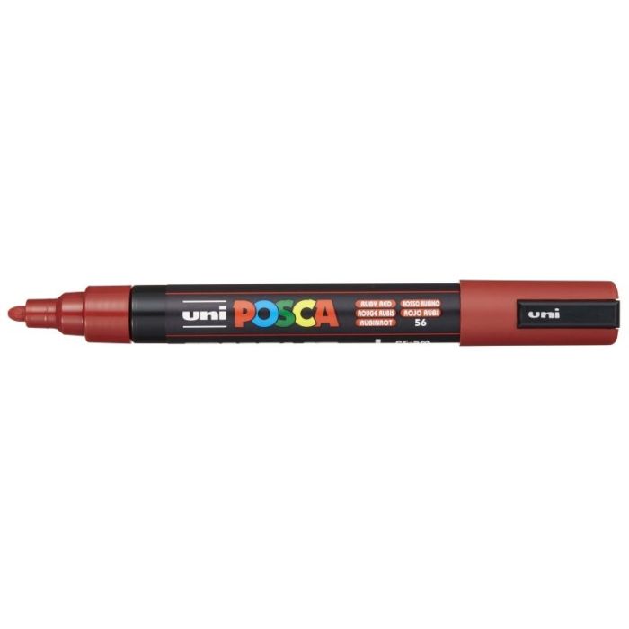 Posca PC-5M Marcador de Pintura - Punta de Bala 1.8-2.5mm - Tinta Base al Agua - Resistente a la Luz - No Permanente - Color Rojo Rubí