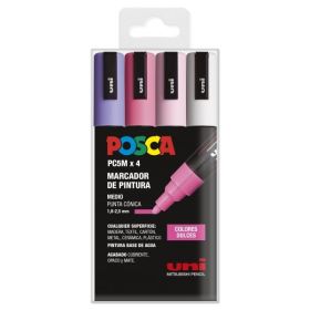 Posca PC-5M Estuche de 4 Marcadores de Pintura - Punta de Bala 1.8-2.5mm - Tinta Base al Agua - Resistente a la Luz - Color Surtido