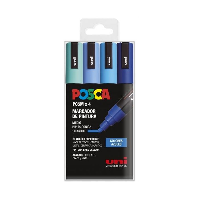 Posca PC-5M Estuche de 4 Marcadores de Pintura - Punta de Bala 1.8-2.5mm - Tinta Base al Agua - Resistente a la Luz - Color Surtido