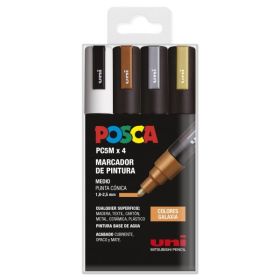 Posca PC-5M Estuche de 4 Marcadores de Pintura - Punta de Bala 1.8-2.5mm - Tinta Base al Agua - Resistente a la Luz - Color Surtido