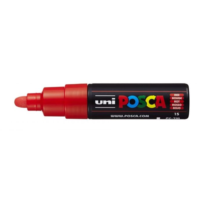 Posca PC-7M Marcador de Pintura - Punta de Bala 4.5-5.5mm - Tinta Base al Agua - Resistente a la Luz - No Permanente - Color Rojo